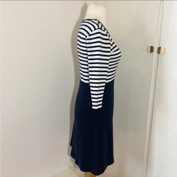 Hobbs Navy Blue & White Stripe Jersey Dress 3/4 Sleeve Scoop Neck UK Size 10 - Picture 8 of 8